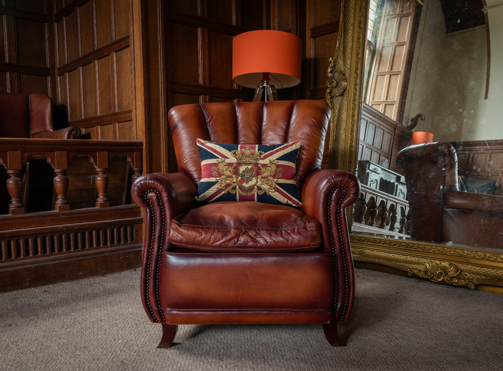 Tetrad Ella Hand Antique Tan Brown Leather Chesterfield Club Library Armchair
