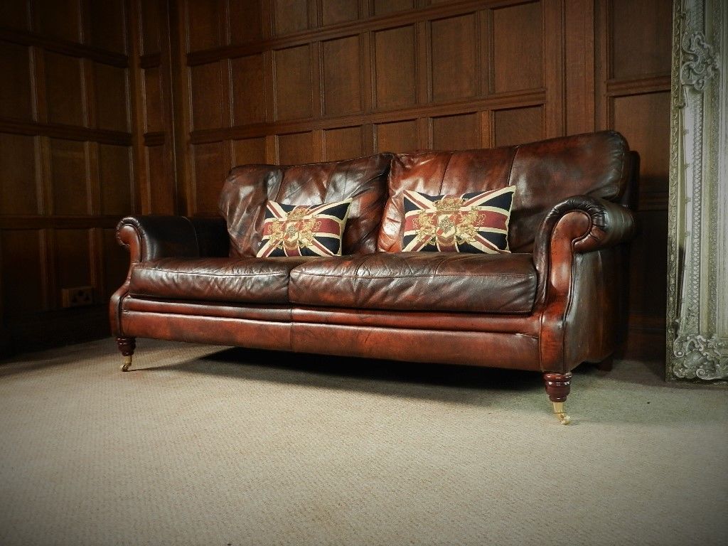 Victorian Style Cigar Brown Leather Suite 3 & 2 Seater Chesterfield Club Sofas