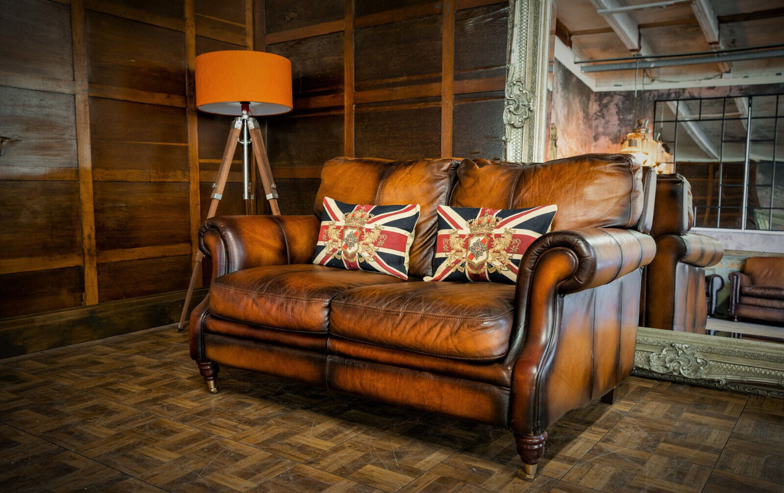 Victorian Style Tan Brown Antique Leather Chesterfield 2 Seater Club Sofa Settee