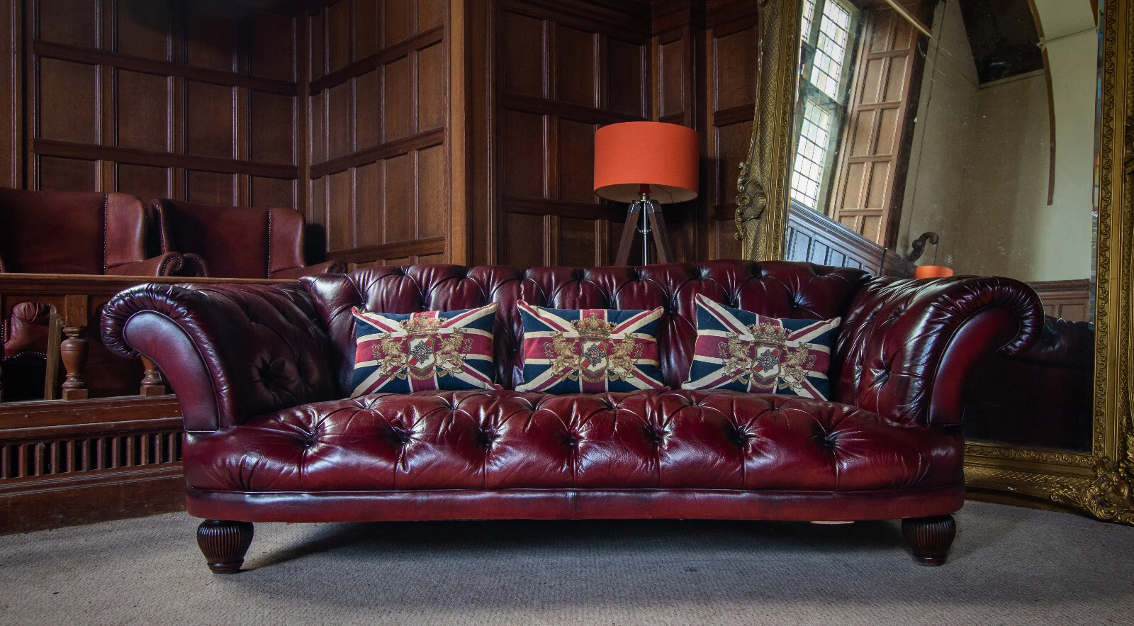 Tetrad Oskar Large Chesterfield Oxblood Red Antique Leather 3/4 Seater Club Sofa