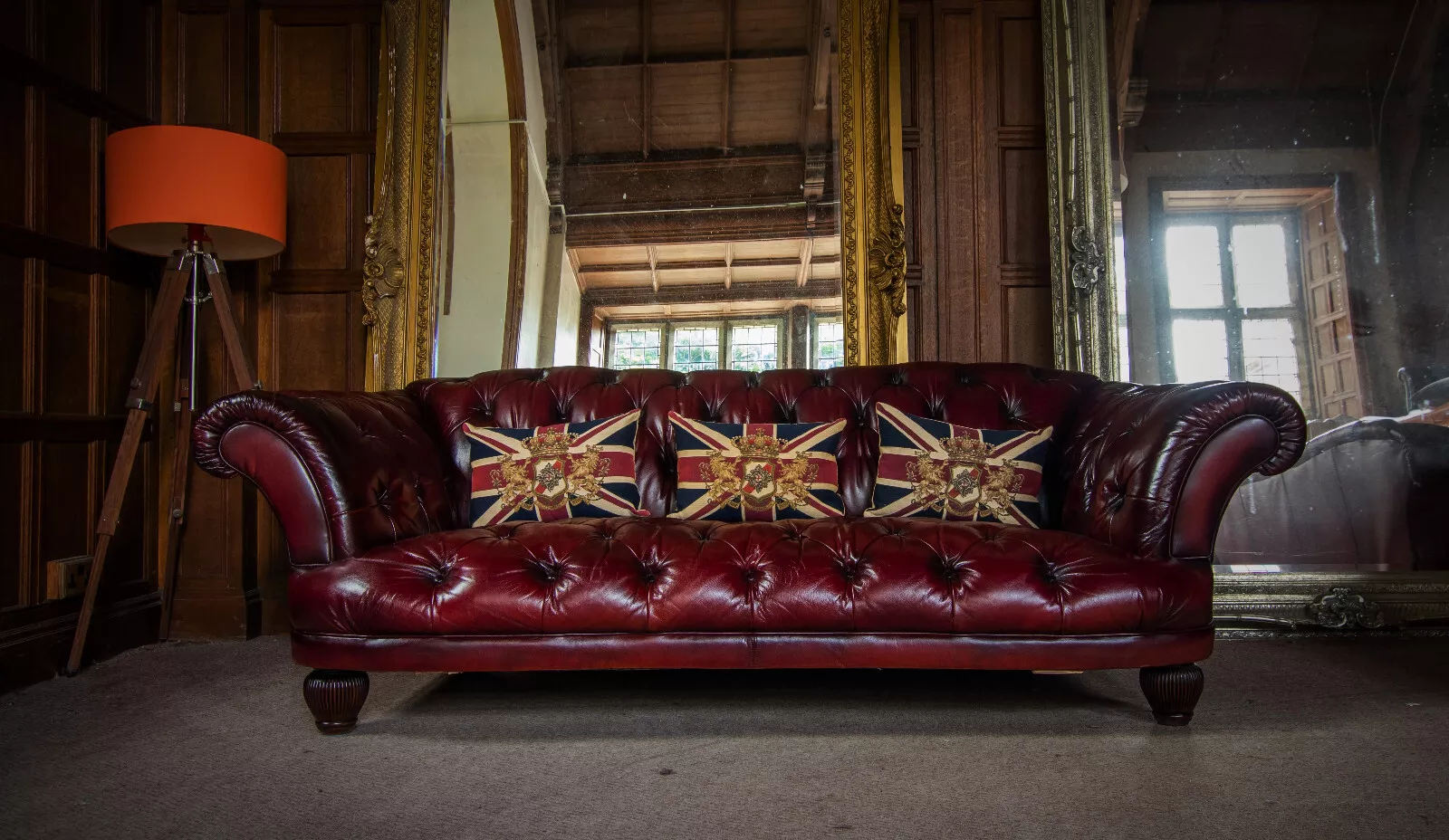Tetrad Oskar Chesterfield Oxblood Leather Suite 3/4 Seat Sofa Club Chair & Stool