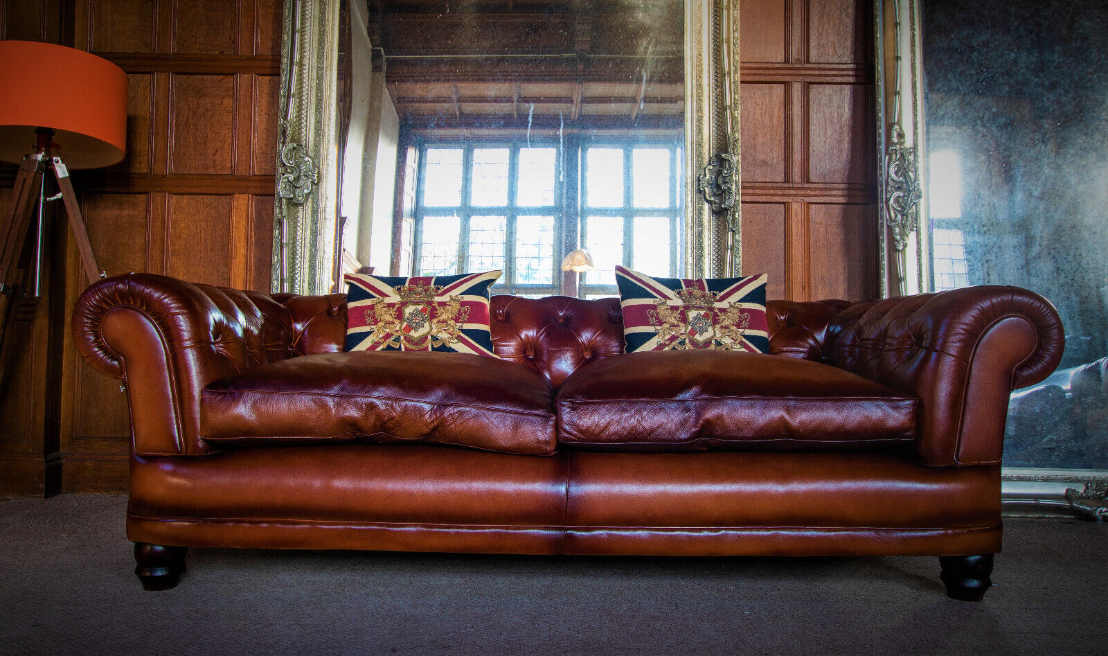 Tetrad Grand Chatsworth John Lewis Antiqued Brown Leather Chesterfield Sofa