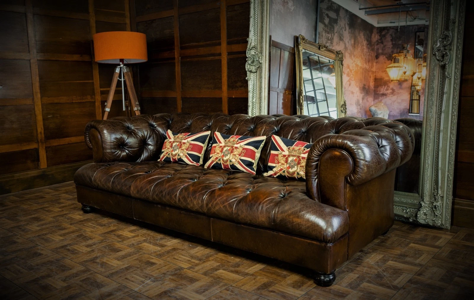 Tetrad Drummond Grand John Lewis Antique Tan Brown Leather Chesterfield Sofa