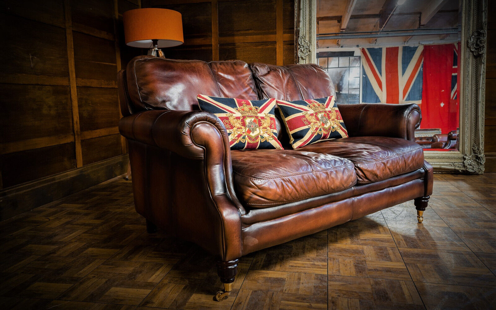 Victorian Style Antique Tan Brown Leather Chesterfield 2 Seater Club Sofa