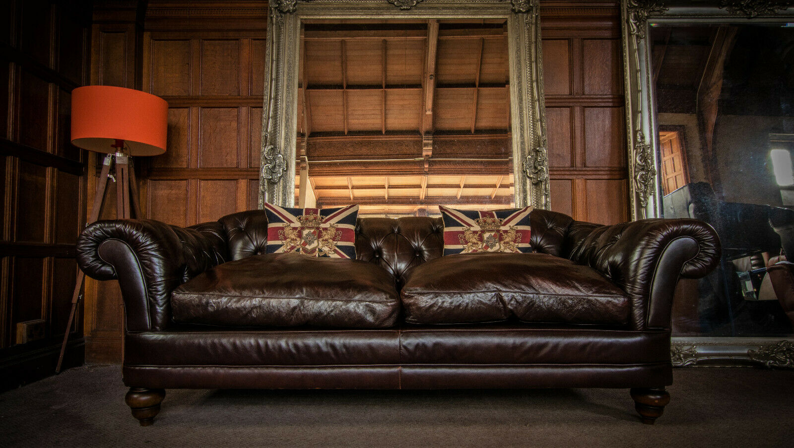 Tetrad Grand Laura Ashley Melrose Antique Brown Leather Chesterfield Sofa