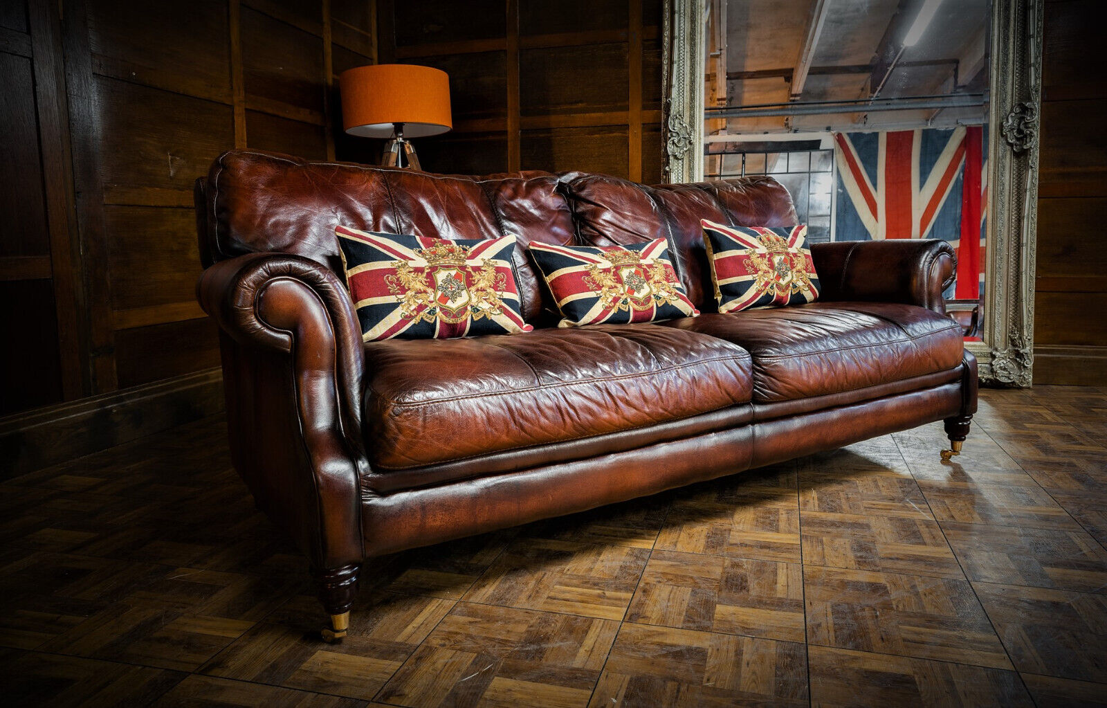 Victorian Style Antique Tan Brown Leather Chesterfield 3 Seater Club Sofa