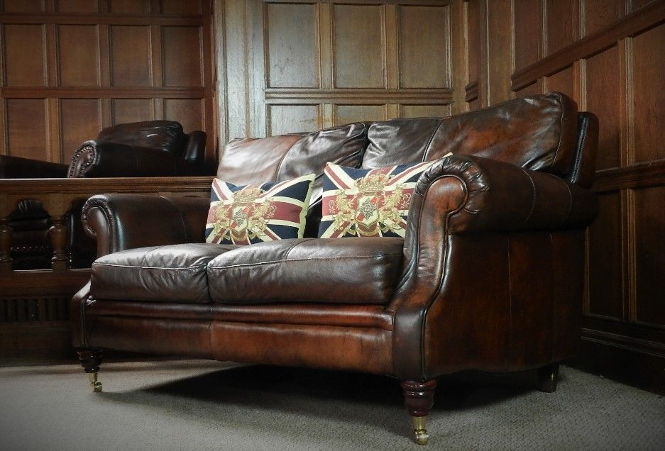 Victorian Style Cigar Brown Leather 3 Piece Suite 3 & 2 Seater Club Sofa & Chair