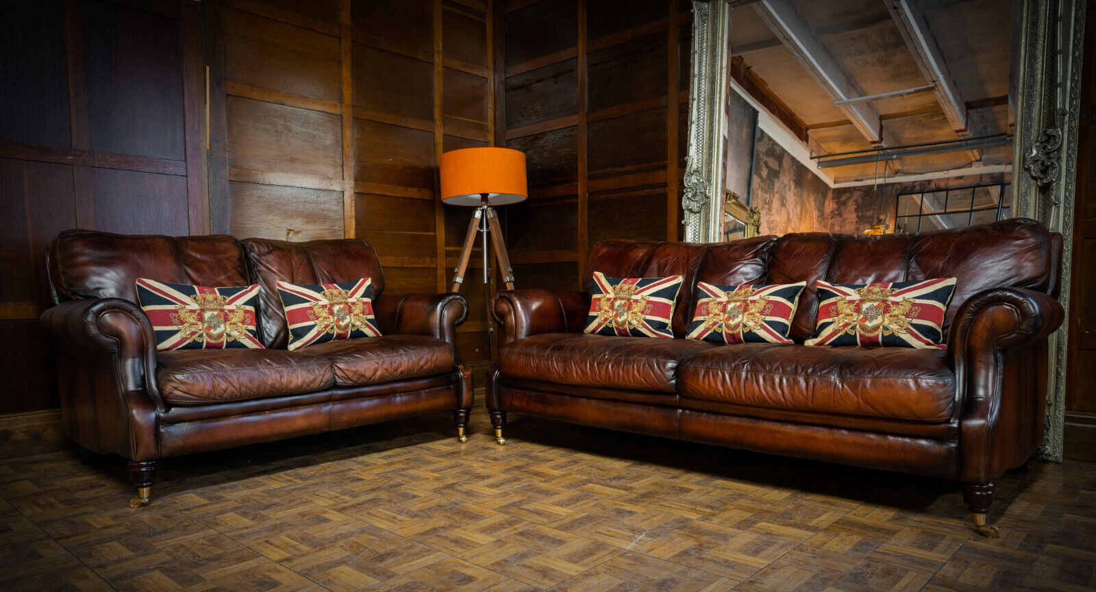 Victorian Style Antique Tan Brown Leather Chesterfield Suite 3 & 2 Seater Sofas