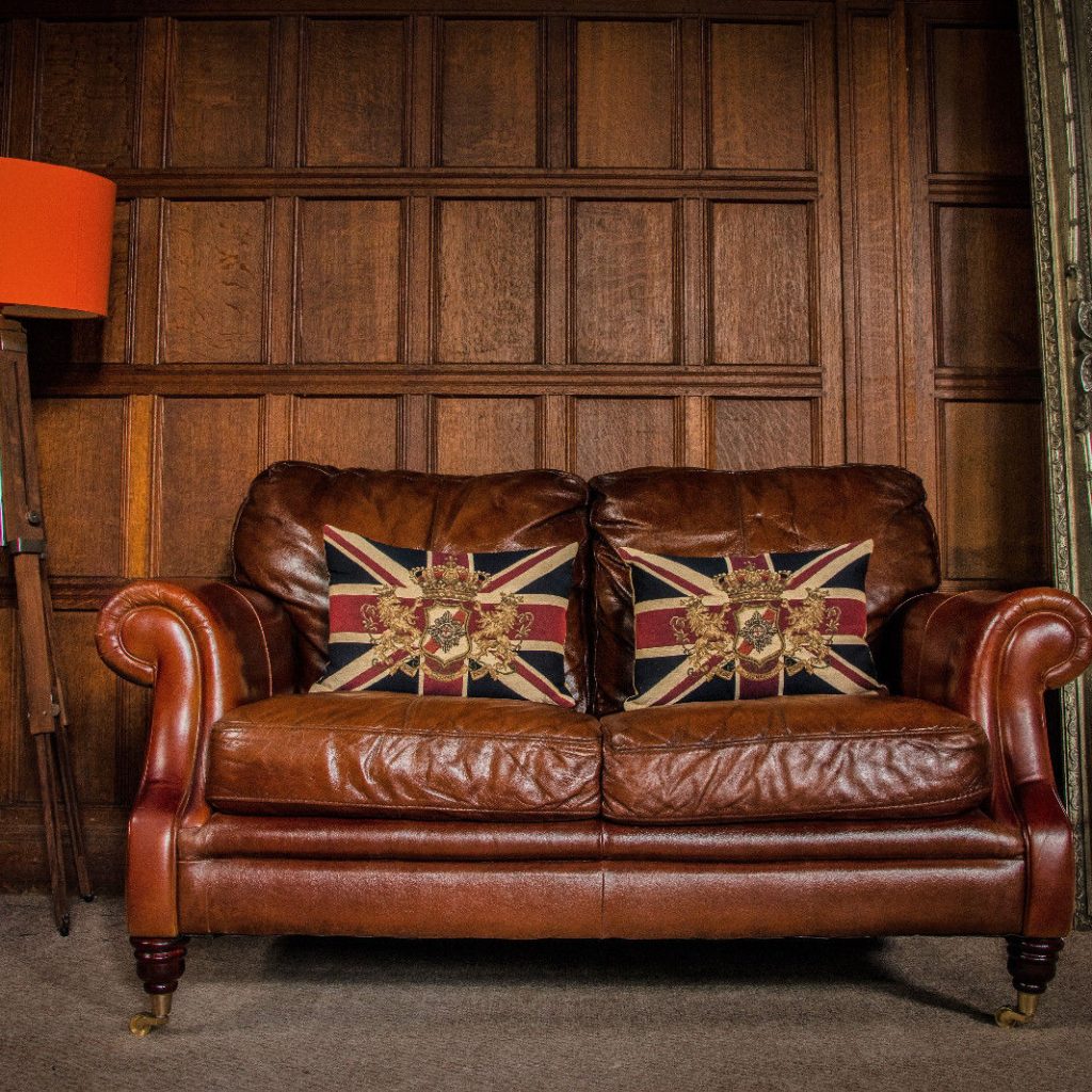 F501123 VICTORIAN STYLE CHESTNUT ANTIQUE TAN BROWN LEATHER 2 SEAT