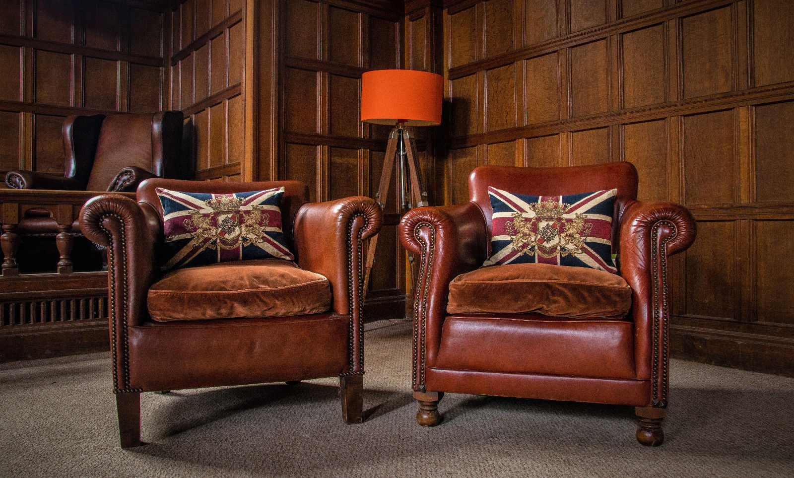 F50 1109 Pair Tetrad Camford Keats, Tan Leather Club Chair