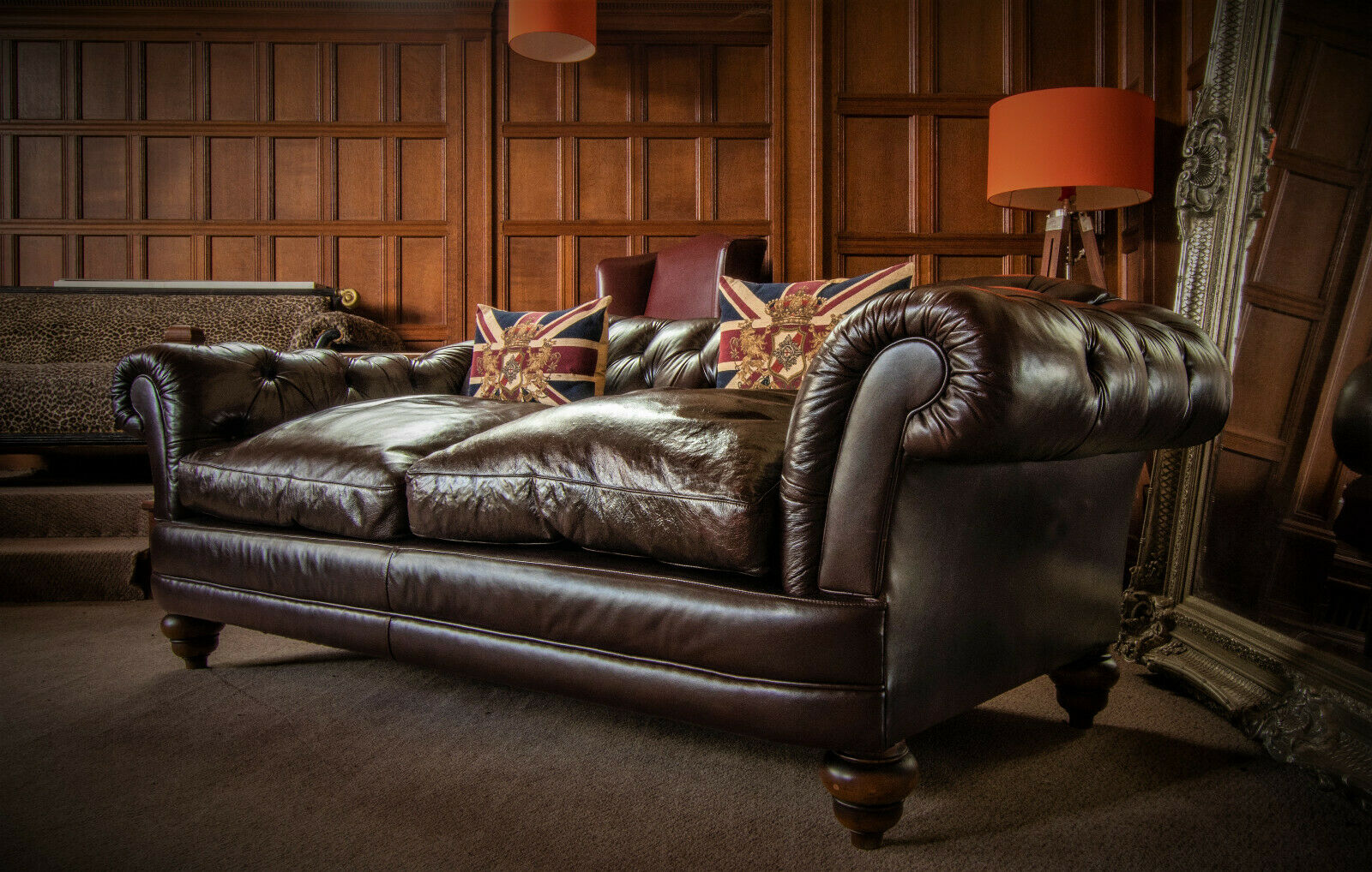 F50 1262 Tetrad Grand Laura Ashley, Brown Leather Chesterfield