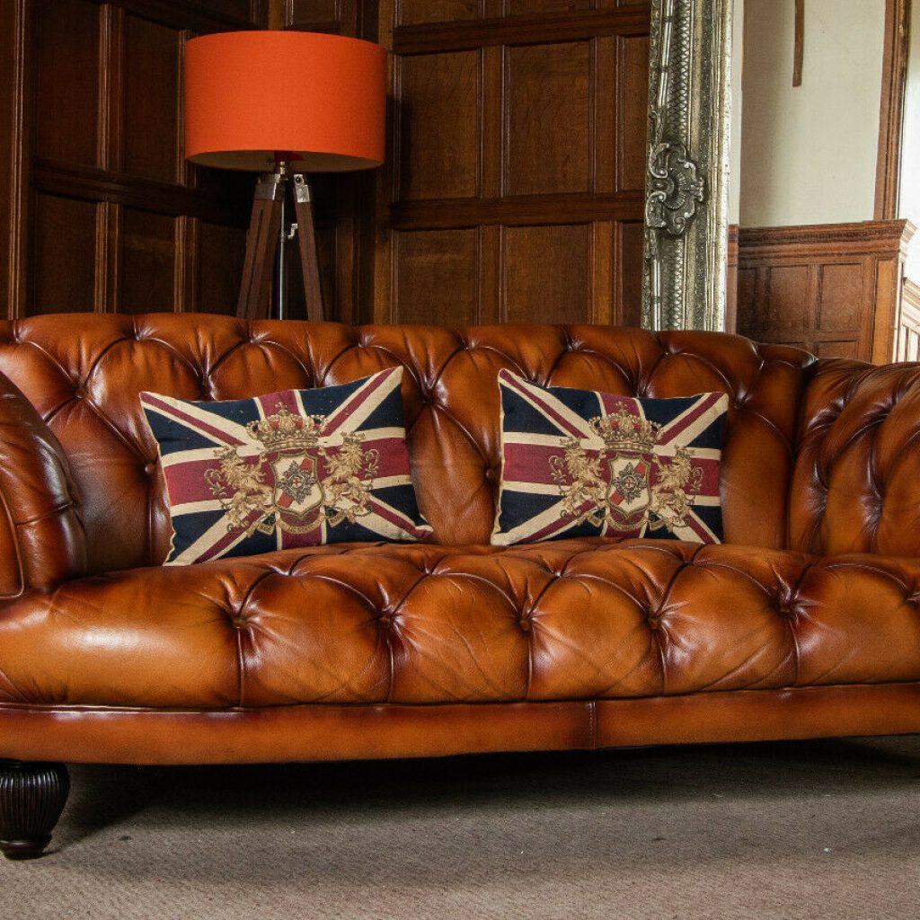 F501309 TETRAD OSKAR LIGHT TAN GRAND ANTIQUE LEATHER CHESTERFIELD 2/3