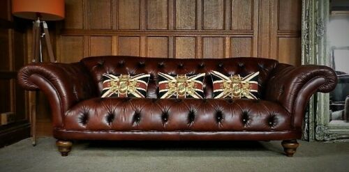 Chesterfield PAIR of LARGE TETRAD RIBCHESTER CHESTERFIELD ANTIQUE BROWN LEATHER SOFAS 